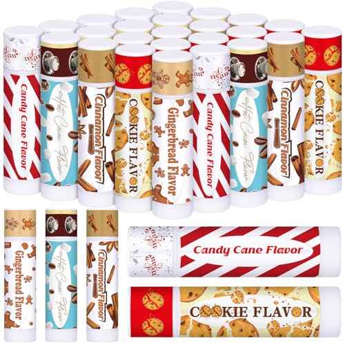 150pcs Christmas Peppermint Flavor Lip Balms Gift Bulk Candy Gingebread Hot Cocoa Cookie Cinnamon Flavor Lip Balm Favor Christmas Party Gift Stocking Stuffer for Coworker Staff Employee (Cute)