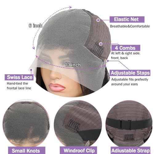 Bob Wig Human Hair 13x6 Frontal Lace Wig Short Straight HD Transparent Lace Front Bob Wigs for Black Women Human Hair Glueless Pre Plucked Hairline with Baby Hair 200% Density Natural Color 16 Inch