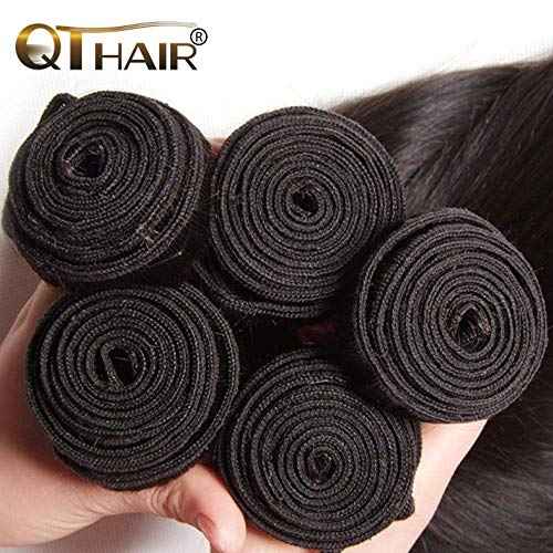 QTHAIR 16A Straight Human Hair Bundles 100% Unprocessed Indian Virgin Human Hair Extensions Indian Straight Virgin Human Hair Bundles (18" 18" 18",300g,Natural Black)