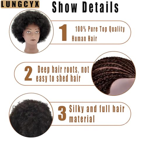 Mannequin Head Human Hair African Curly Cosmetology Manikin Head With 100% Real Human Hair Doll Head for Hairdresser Training Practice Braiding Hair Styling,With Stand (BLACK-508-AFRO)