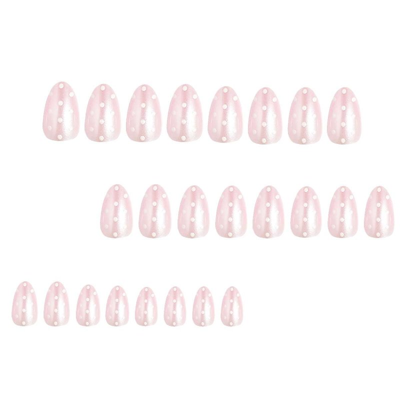 Polka Dot Press | Short Almond Press-On Nails in Soft Pink with White Dots | Glossy Finish | 24 Pcs