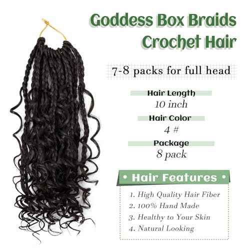 Eerya 8 Packs Boho Box Braids Crochet Hair for Black Women 10 Inch Goddess Box Braids Pre-looped Bohemian Crochet Box Braids With Curly Ends Synthetic Crochet Hair Extensions (10 inch, #4)