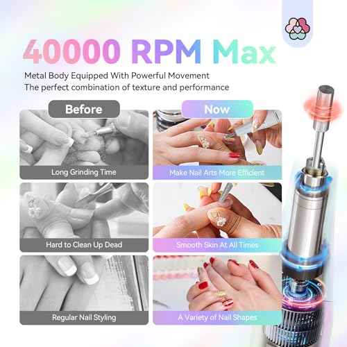 SAVILAND Advance Nail Drill for Acrylic Nails Professional: 40000RPM Nail Drill 6000mAhm High Capacity 2025 Rechargeable Electric Nail File 13 Drill Bits for Nails Manicure Pedicure E File Sky Realm