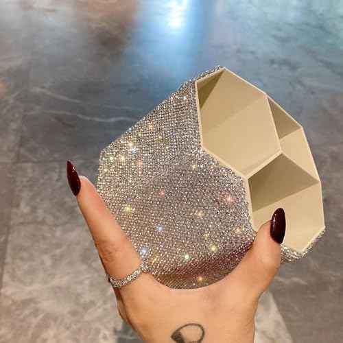 Bling Design Makeup Brush Holder Organizer,360¡Æ Rotating Glitter Rhinestones Cosmetics Storage with 5 Slot Large Capacity Makeup Brushes Cup Pen Holder for Vanity,Bathroom Countertops