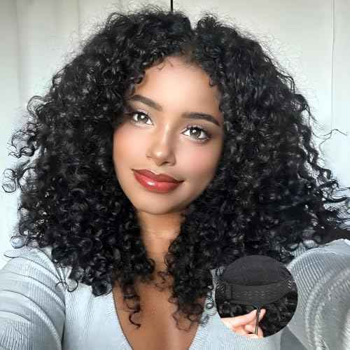 Half Wig Synthetic Hair 3 In 1 Curly Half Wig With Adjustable Drawstring Seamless Flip For Beginner Friendly Water Wave For Black Women (Black 14 Inch)