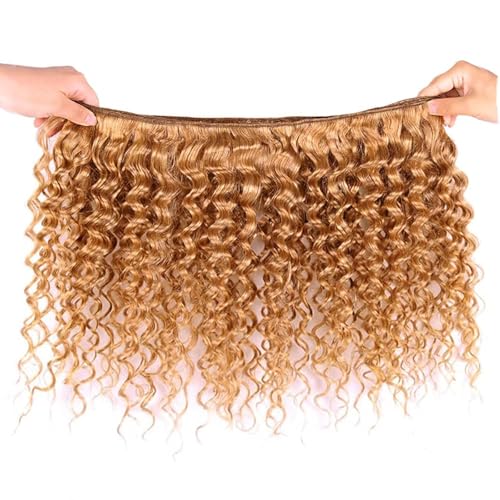Blonde Deep Wave Human Hair Bundles 10 12 14 Inch Deep Wave Bundles Human Hair Extensions Double Weft Weave for Women 27 Color