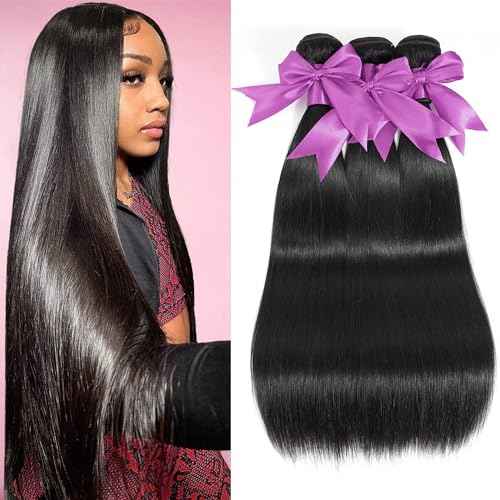 12A Human Hair Bundles 16 18 20 Inch Straight Bundles Human Hair 100% Unprocessed Brazilian Virgin Weave 3 Bundles Deals Thick & Tangle Free¡¦