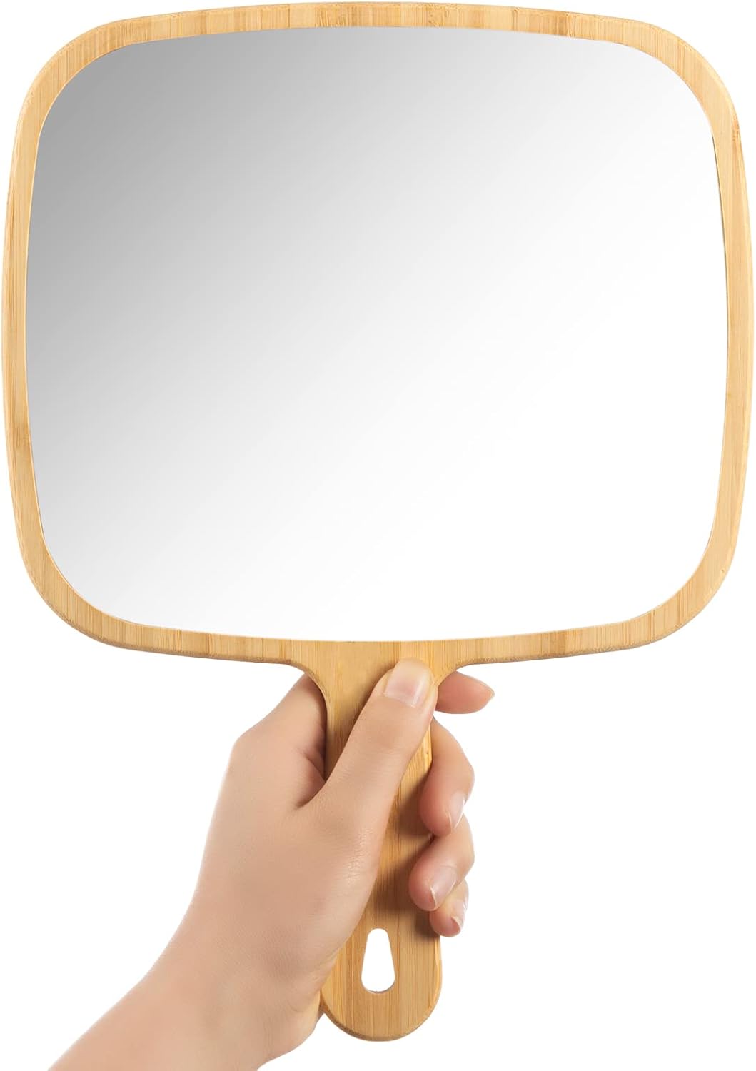 YEAKE Extra Large Bamboo Handheld Mirror - Portable Single-Sided Vanity Mirror for Men & Women | 8.9" W x 12.4" L