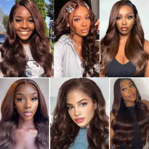 Chocolate Brown Body Wave Bundles Human Hair Color 4 Dark Brown Bundles Double Weft Brazilian Hair Extensions Silky and Soft for Women (30 32 34 inch 3 Bundles)