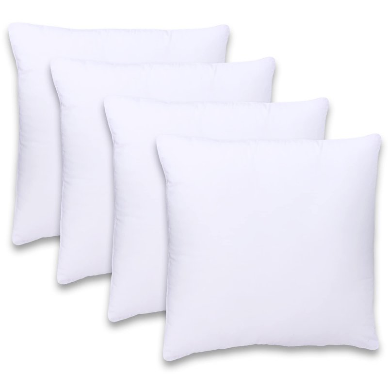 GOLD TEXTILES White Throw Pillows Insert (Pack of 4) - 18 x 18 Inches Polyester Sham Stuffer Throw Pillow - Lightweight Square Indoor Decorative Pillows - Bed and Cushion Couch Pillows