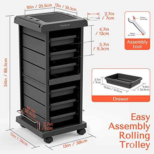 TASALON Salon Trolley - Space Saving Rolling Cart for Extra Storage - 6-Tray Multipurpose Salon Cart - Tattoo Tray
