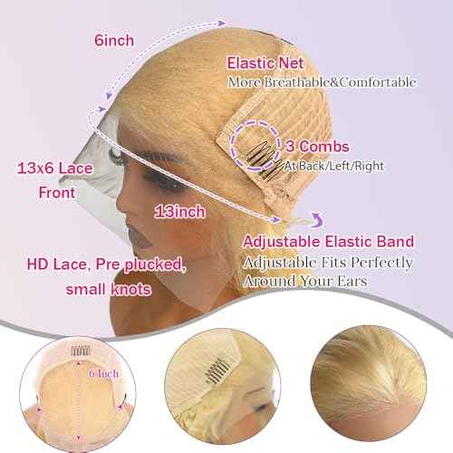 Belaved 28 Inch Wigs Human Hair Blonde Lace Front Deep Wave 613 Blonde 13x6 HD Transparent Curly Real Human Hair 180% Density Pre Plucked Glueless Lace Frontal Wig with Natural Hairline