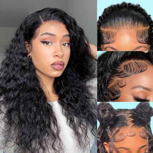 13x6 HD Lace Front Wigs Human Hair 200 Density Deep Wave Frontal Wigs for Women Glueless Wet and Wave Lace Front Wigs Human Hair 16 Inch