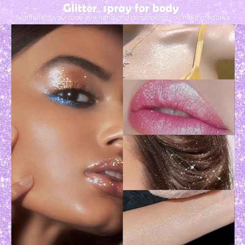 Yosca Body Glitter Spray, 30ML Loose Body Shimmer Powder Iridescent Hair Spray White Glitter Sparkle Highlighter Makeup Festival Rave Accessories for Clothes Hair Face Nail Art