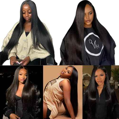Straight Human Hair Bundles 16 18 20 Inch 12A Brazilian Virgin Straight Hair Bundles 100% Unprocessed Human Hair Weave Bundles Human Hair Extensions for Black Women Natural Black Color