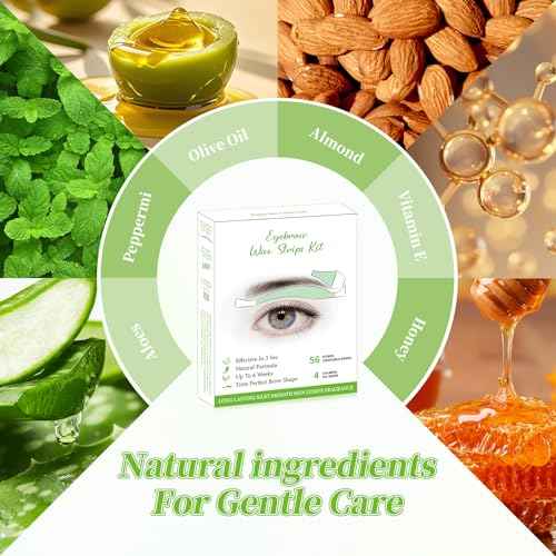 Eyebrow Wax Strips - 56 Eyebrow & Upper Lip Hair Remover with 4 Soothing Wipes | Natural Beeswax Formula | Painless at Home Hair Removal for Women & Sensitive Skin | Lasts 6 Weeks