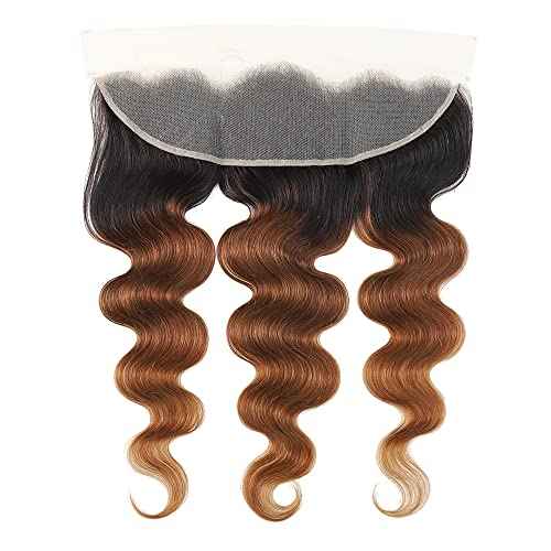 1B/30 Body Wave Lace Frontal Closure - 13x4 Transparent Ear To Ear Ombre Frontal 12A Unprocessed Brazilian Virgin Human Hair #1b/30 Pre Plucked with Baby Hair (20inch)