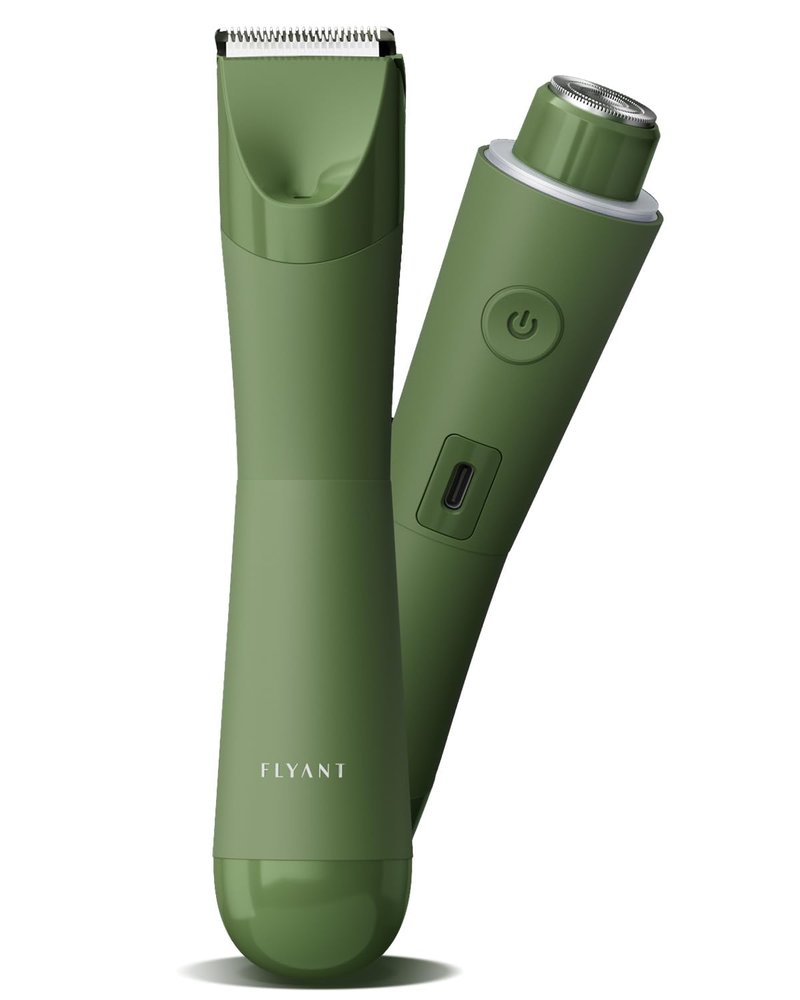 Flyant Bikini Trimmer for Women, 2 in 1 Electric Shaver for Women, Pubic Hair Trimmer Waterproof IPX7 with LED, Bikini Razor for Leg Arm Underarm Bikini Area, Pull Bows Gift Box for Friends - Green