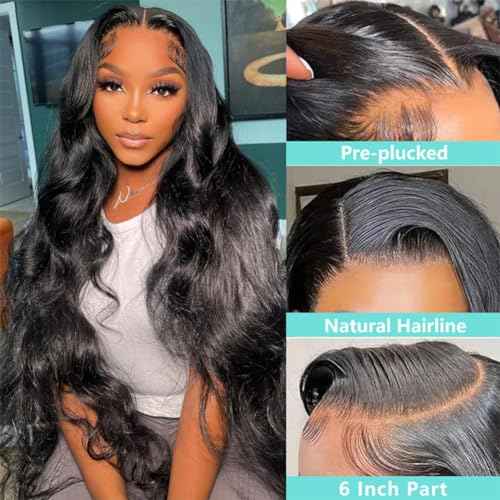 ABALON 13x6 Lace Front Wigs Human Hair Pre Plucked 200% Density Body Wave Wig HD Lace Frontal Wigs Human Hair for Women Natural Color Glueless Wigs Human Hair Pre Plucked 18 Inch