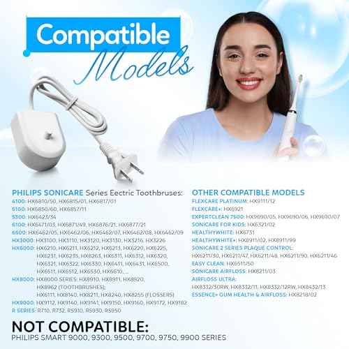 Replacement Charger Base for Philips Sonicare Toothbrush Compatible with 6100 4100 5100 5300 6500 9000 Series, Electric Toothbrush Charger for Philips Sonicare Toothbrush Waterproof Travel Cord