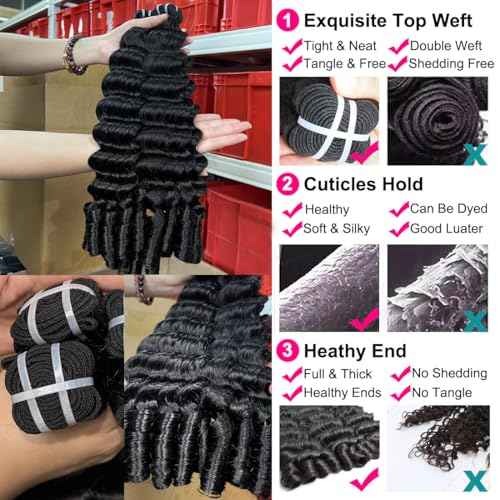 15A Burmese Deep Wave Bundles Human Hair 28 Inch 1 Bundle Tangle Free Unprocessed Brazilian Virgin Hair Weft with Spiral Curly End for Women Deep Wave Human Hair Weft Extensions