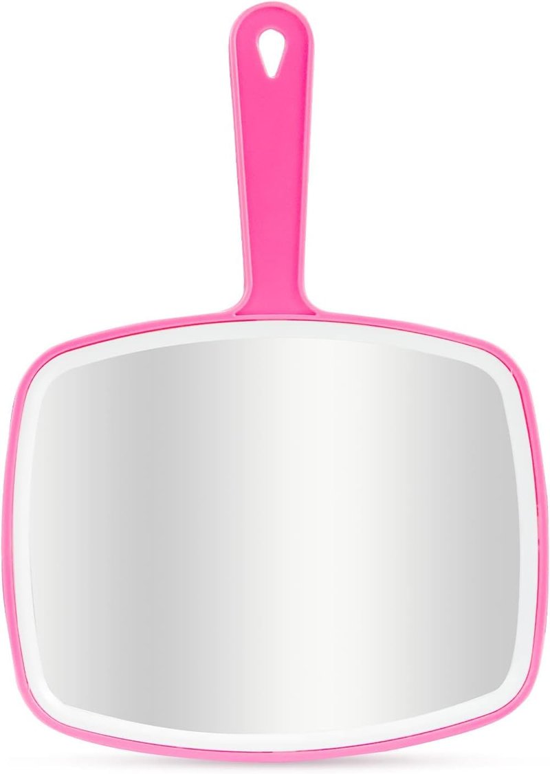 DVHOK Handheld Mirror, Portable Hand Mirror with Hanging Hole in Handle, Pink 10.4" L x 7.4" W