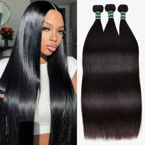 Straight Bundles Human Hair 18 20 22 Inch Straight Human Hair Weave 3 Bundles Silky Hair Bundles 10A 100% Unprocessed Brazilian Virgin Hair Bundles Deals Natural Black Bundles