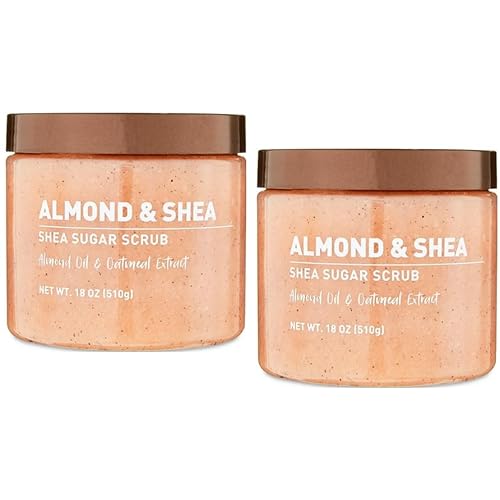 Shea Sugar Scrub, 18 oz ea. container, with, Ultra Hydrating and Exfoliating Scrub for Nourishing Essential Body Care + King Combo QR Code (Almond Shea (2 count))