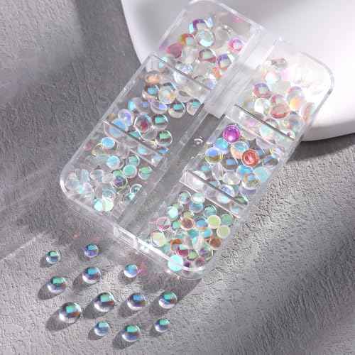 3D Aurora Bubble Beads Nail Art Charms, Mixed Sizes Iridescent Shiny Dewdrop Water Droplets Resin Flatback Rhinestones for Nail Crystals Design Nail Art Jewels Accessories DIY Nail Supply