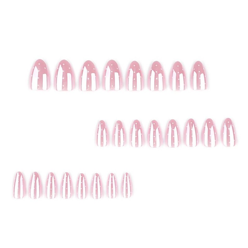 Foccna Press on Nails Pink Short Polka Dots Fake Nails Almond Acrylic False Nails,Artificial Nails for Girls 24pcs