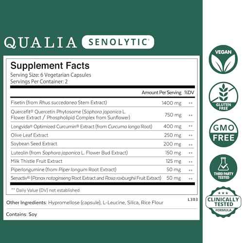 QUALIA LIFE SCIENCES Senolytic Supplement, Fisetin, Quercetin, Piperlongumin & More, Aging Supplement - Supports Optimal Cell Repair & Rejuvenation, Naturally Eliminate Zombie Cells, 1 Month Supply