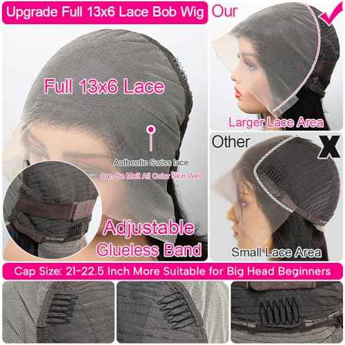 Bob Wig Human Hair 13x6 HD Frontal Lace Wig 180% Density Short Bob Wigs for Black Women Pre Plucked 100% Brazilain Virgin Human Hair Wigs - 14 Inch 13x6 Straight Bob Wig Natural Black Color