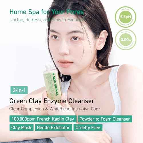 Green Clay Enzyme Cleanser, Whitehead Remover Powder Cleanser, Deep Pore Cleansing with PHA, Gentle Exfoliating Face Wash, Facial Scrub for Blemish-Prone Skin, Korean Skin Care