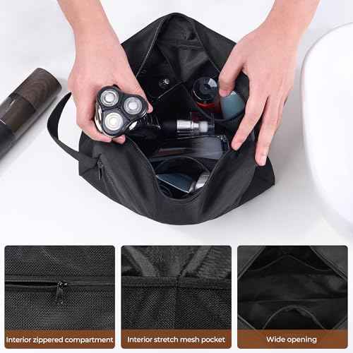 Elviros Travel Toiletry Bag for Women and Men,Lightweight Makeup Bag Hanging Dopp Kit with Shaving Compartment Cosmetic Organizer Large Tool Bag Travel Essentials,Gifts for Men(Large,Black)
