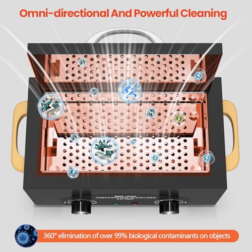 High Temperature Metal Tool Cleaner Machine, 2L Dry Heat Cleaning Box with Temperature & Time Setting, Cleaning Cabinet with Handle, for Beauty Salon, Barber Shop, Lab, Dental, Home, Restaurant, Black