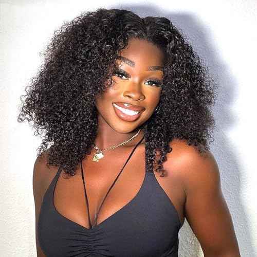 SUPERNOVA Curly Human Hair Wig Wear and Go Glueless Wigs Human Hair 13x6 HD Lace Front Wigs 16 Inch Pre Plucked Pre Cut Deep Curly 180% Density For Black Women