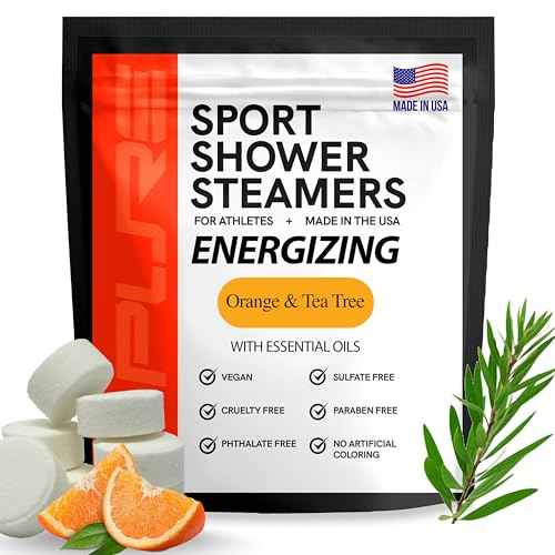 Pure Energizing Sport Shower Steamers - Natural Orange and Tea Tree Essential Oils, Made in USA, Energy Boost for Athletes, Best Relaxing Birthday Gift Set for Stress Relief, Recovery and Self Care