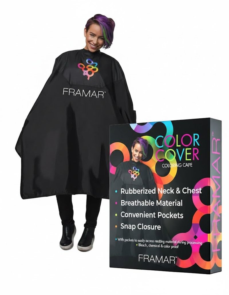 FRAMAR Color Cover Salon Cape - Hair Dye Cape with Snap Closure & Rubberized Chest | Professional Cosmetology Tool