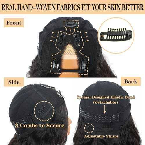 V Part Human Hair Wig Water Wave Thin Part Glueless Clip In Half Wigs 180% Density Curly V Shape Clip in Half Wig Beginner Friendly Water Curly Brazilian Virgin Human Hair Wigs (22 Inch)