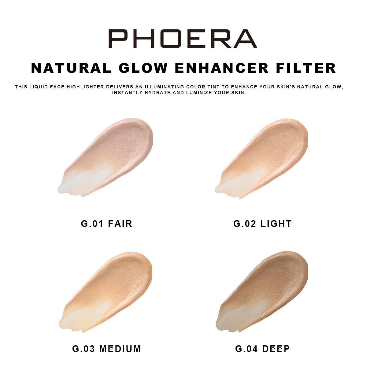 PHOERA Skin Glow Tint Foundation, Lightweight Water Based Tinted Sheer to Light Filter Effect Silk Perfect Glow Illuminating Foundation Makeu. (04 Deep)