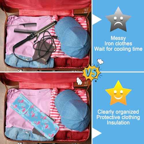 Shappy 2 Pieces Curling Iron Travel Case Cover Heat Resistant Flat Iron Holder Case Sleeve Neoprene Straightener Holder and Silicone Hot Tools Flat Bag(Flamingo Style)