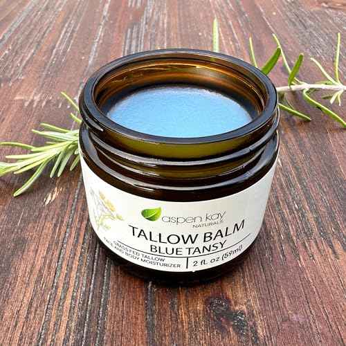 Aspen Kay Naturals Handmade 100% Grass Fed Beef Tallow Balm for Skin Care, With Organic Jojoba Oil + Chamomile (Blue Tansy) Organic Body Butter - 2 fl. oz. Made in USA