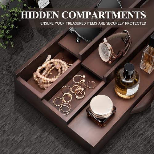 EOSAHR Farmhouse Wooden Cologne Organizer for Men - 3 Tier Perfume Stand Organizer for Dresser with Storage Drawer and Hidden Compartment - Great Gift for Men (Retro Brown)