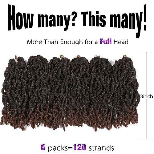 Faux Locs Crochet Hair 8 Inches Short Curly Dreadlocks Extensions for Black Women Pre Looped Soft Nu Locs Ombre Brown Wavy Crochet Dreads Braiding in Hair Extensions(6 Packs 120 Strands)