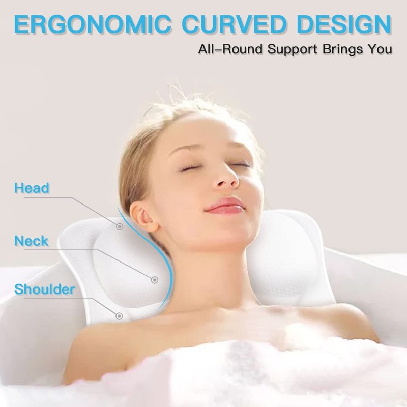 Beautybaby Bathtub Spa Pillow, Non-Slip 4 Strong Suction Cups, Bath Pillows for Tub, Head, Neck, Shoulder Support, Breathable Relax Comfort