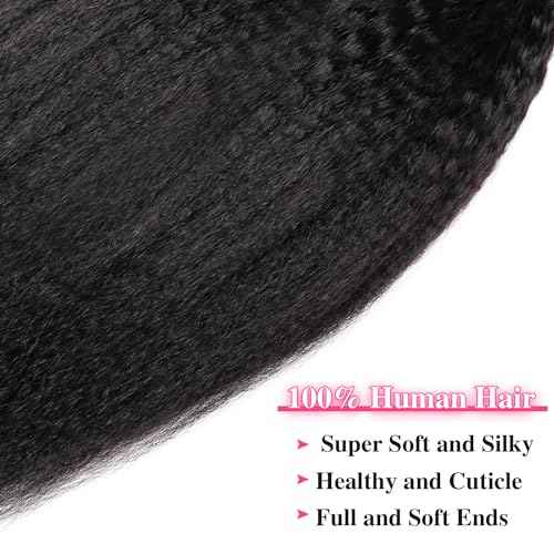 Seamless Kinky Straight Clip Ins Hair Extension Real Human Hair 18 Inch PU Kinky Straight Clip In Hair Extensions Human 8 Pcs/120g(18inch,Natural Black)