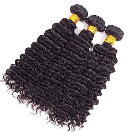 Deep Wave Human Hair Bundles 12A Brazilian Virgin Human Hair Bundles 20 22 24 Inch Wet and Wavy Curly Bundles Human Hair Extensions for Women Natural Color