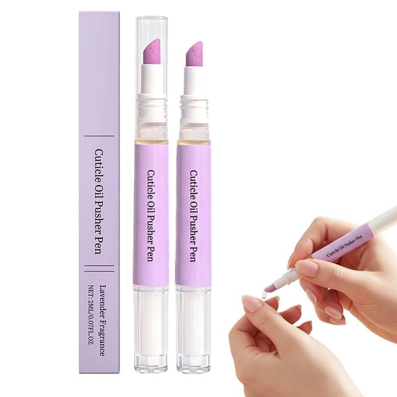 Cuticle Oil Pusher Pen Set - 2-in-1 Ceramic Nail Care Tools | Portable Purple Design