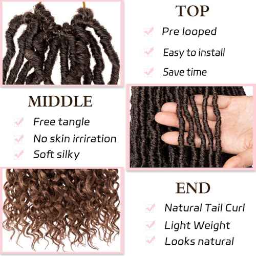 18 Inch New Faux Locs Crochet Hair With Curly Ends 7 Packs Goddess Locs Wavy Soft Locs Pre-looped Ombre Brown Bohemian Nu Locs Synthetic Crochet Braiding Hair for Women (12Strands/pack T30#)