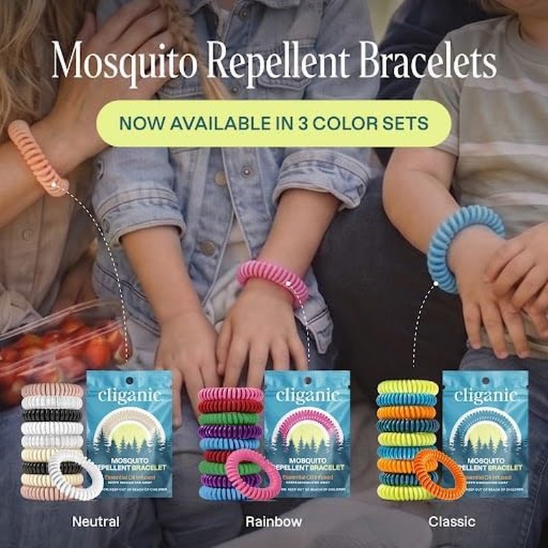 Cliganic Mosquito Repellent Bracelets - 10 Pack DEET-Free Bands for Adults & Kids | Individually Wrapped
